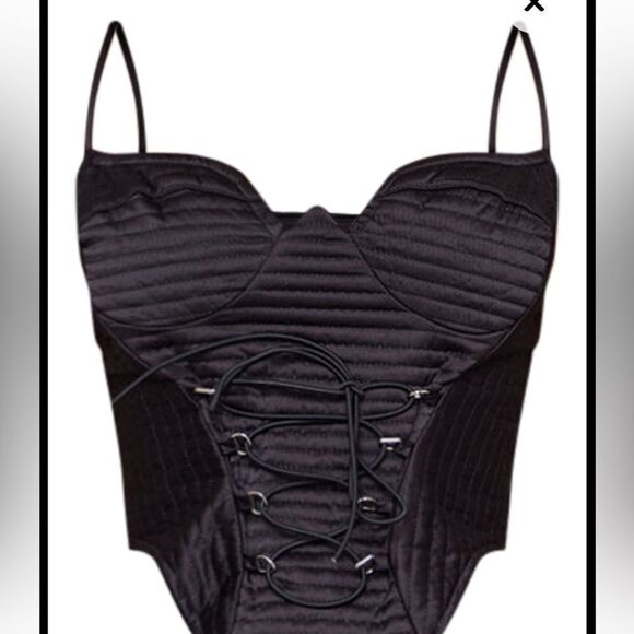 PrettyLittleThing Petite Black Bust Detail Lace Up Satin Corset Sz 00 NWT IN PKG - Picture 5 of 9